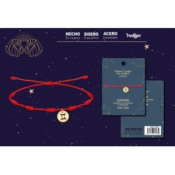 Pulsera 7 Nudos Colgante Geminis Dorado - Implantacion Coleccion Constelaciones Zodiaco